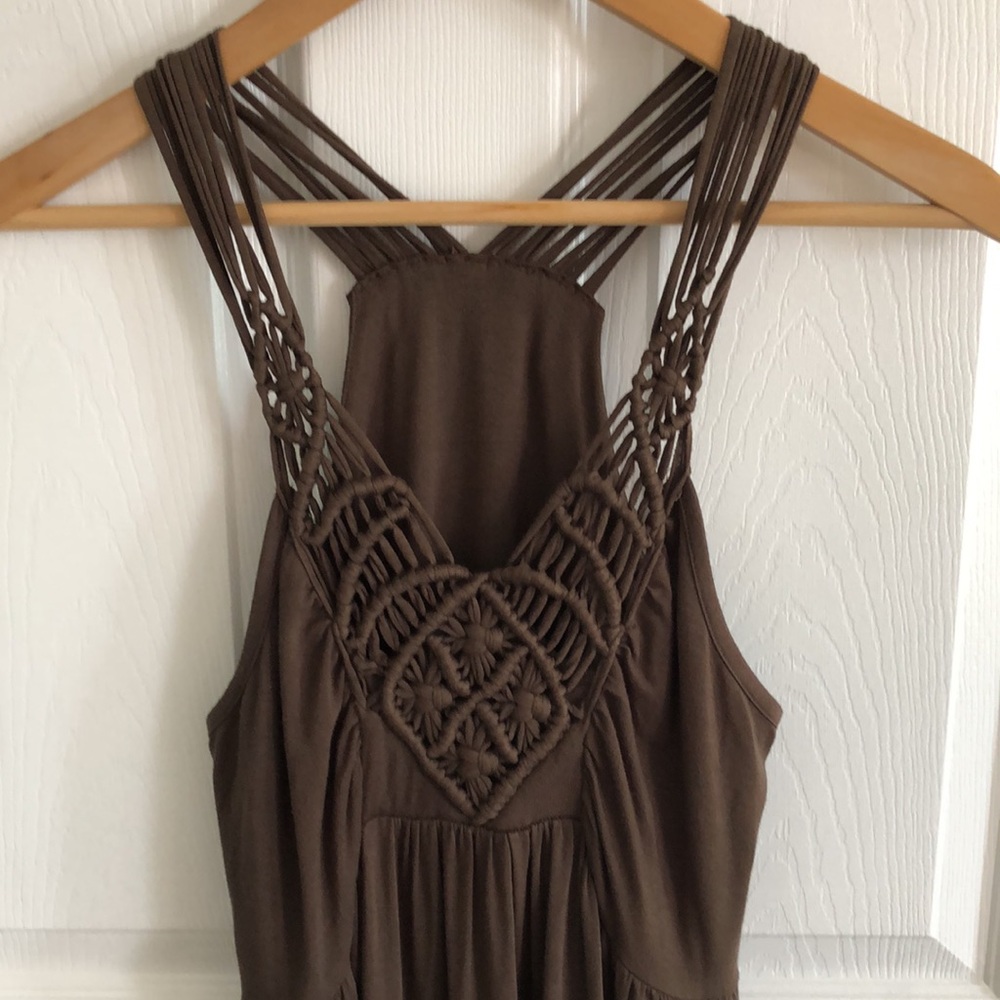 Crochet strap maxi dress khaki green M